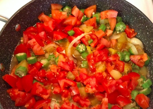 Okra stew simmering
