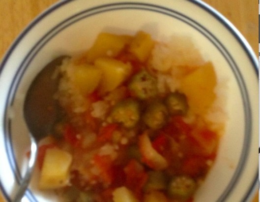 Bowl of Okra stew and sticky rice
