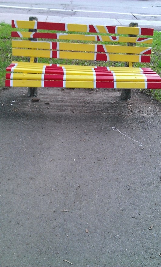 park bench painted spring